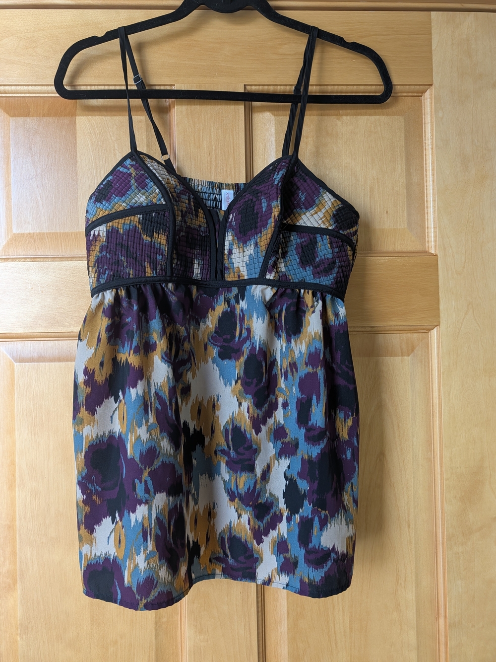 Xhilaration Floral Print Spaghetti Strap One-Piece in Purple, Blue & Gold